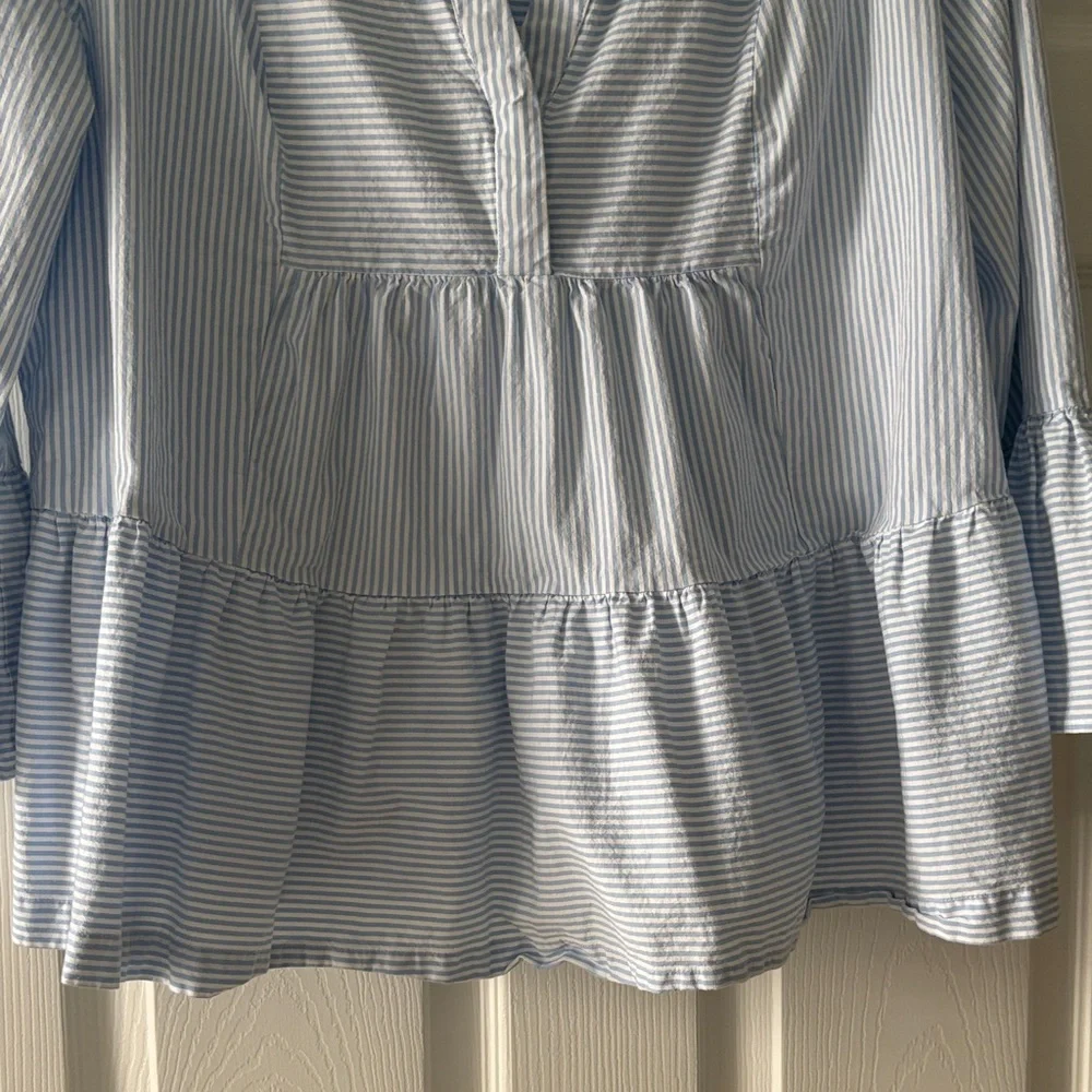 Crown & Ivy Blue Striped Peplum Blouse - Picture 4 of 6